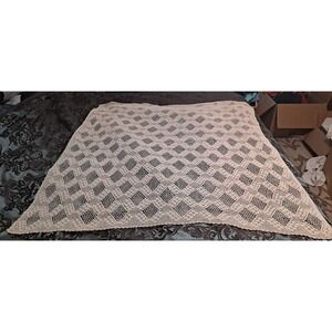 Antique Hand Crocheted Cotton Square Tablecloth 48"x 48" Handmade Vintage